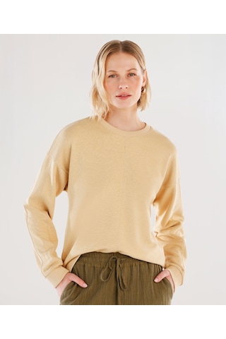 Yargıcı Dikiş Ve Yırtmaç Detaylı Bisiklet Yaka Sweatshirt 25yksw9003x 017 Bej