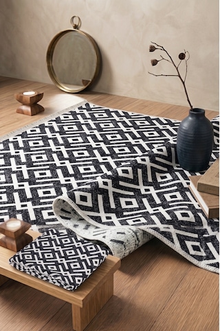 İskandinav %100 Pamuk Kilim Yıkanabilir Pamuklu Dokuma Halı Dekoratif Saçaklı Antrasit