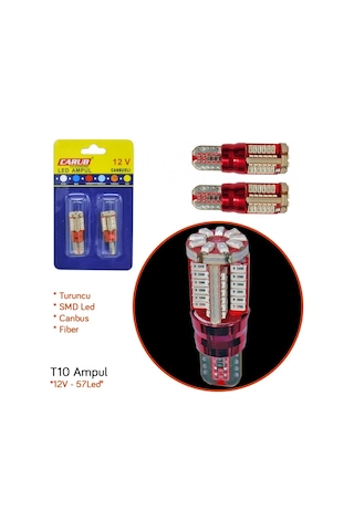 Carub 12v T10 Ampul 57 Led Smd Fiber Canbus Turuncu Br0405563