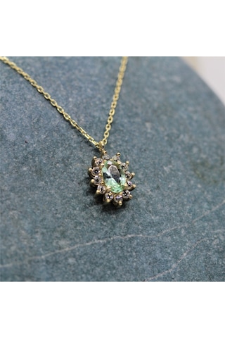 Green Topaz 0,90 Ct (Nano Yeşim Taşı) 0,24 Ct Pırlanta 925 Ayar G-Sarı