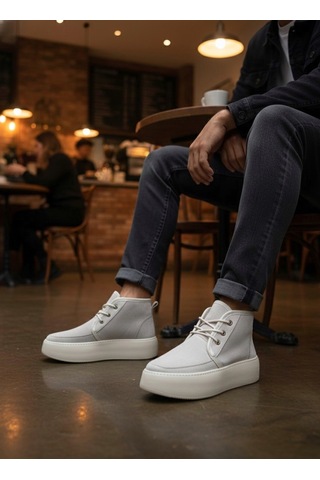 Ba0550 İçi Kürklü Bağcıklı Krem Erkek Tarz Spor Bot Krem