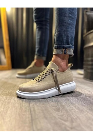 Mevese Meverk Süet Erkek Sneaker Ayakkabı Kalın Taban Günlük Krem