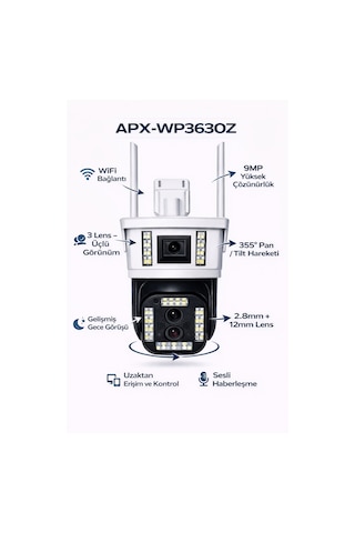 Apx-wp363oz 9mp 10x Zoom 2.8mm-12mm İki Kamera Wifi Ptz