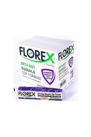 Florex Büzgülü Lavanta Kokulu Orta Boy Çöp Torbası 25 Adet Mor 55 x 60 CM