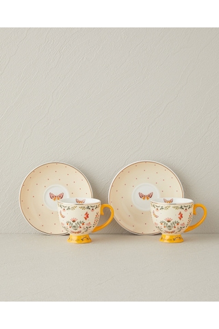 English Home Dipsy New Bone China 4 Parça 2 Kişilik Kahve Fincan Takımı 100 Ml Hardal Hardal