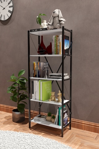 Makbulce 5 Raflı Metal Kitaplık Beyaz