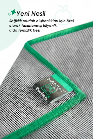 Twino 3'lü Meyve Sebze Ovma 15x15 Güçlü Mikrofiber Islak Kuru Temizlik Mutfak Gıda Temizleme Bezi