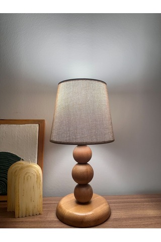 Bohem Ahşap Ayaklı Abajur - Vizon Vizon