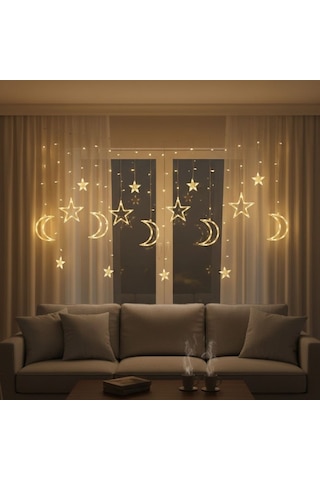 Ay Ve Yıldız Figürlü Kumandalı 12 Sarkıtlı 120 Led Dekor Işık Dekoratif Ortam Ve Masaüstü Aydınlatması Çok Renkli