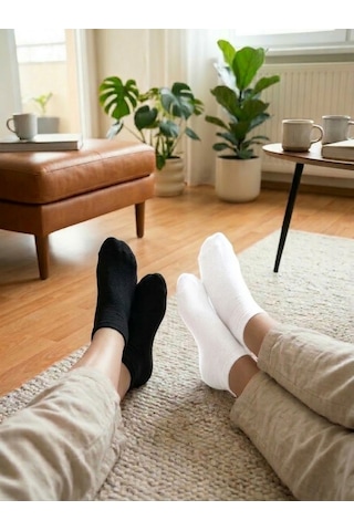 Heren Socks Heren Bambu Plus 4'lü Desensiz Kadın Patik Dikişsiz , Yıkamalı Siyah
