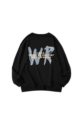 Siyah Oversize Bisikletyaka Wr Baskılı Sweatshirt Siyah