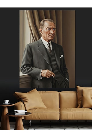 Takım Elbiseli Mustafa Kemal Atatürk Portresi Dekoratif Kanvas - Mdf Ahşap Tablo
