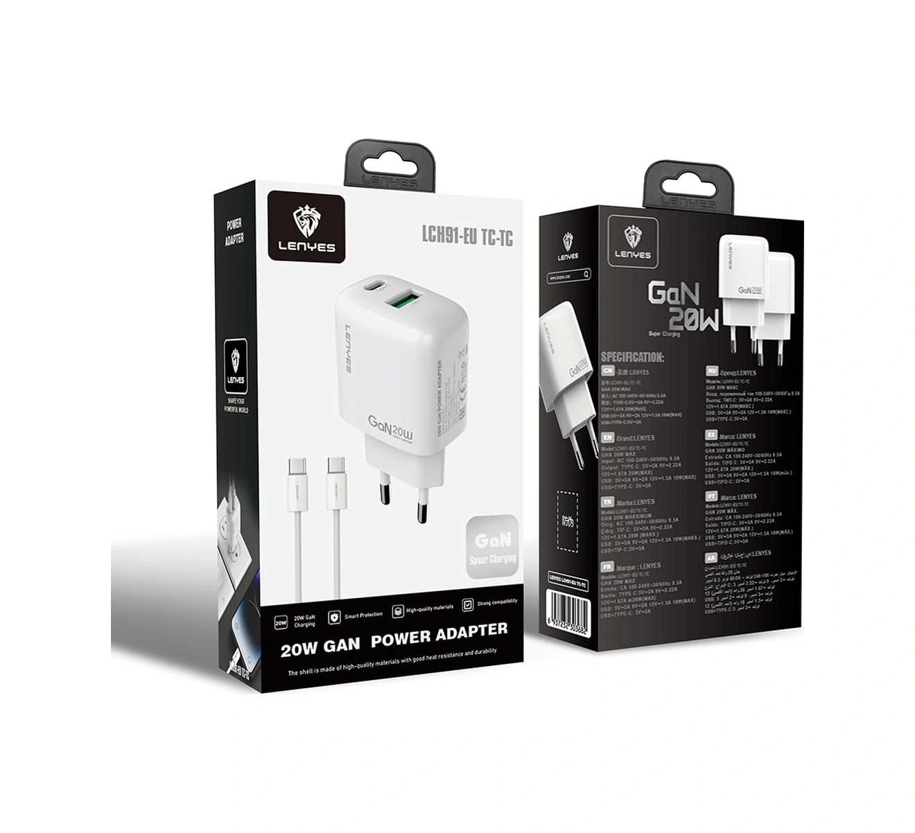Lenyes Lch91-tc-tc Type-c To Type-c Gan Teknolojili Pd Ve Usb Hızlı Şarjlı Şarj Seti 20w Beyaz