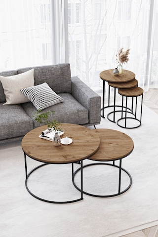 Paris Orta Sehpa 2'li Siyah Metal - Atlantik Çam Tabla