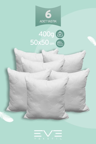 Eve Tekstil 6 Adet Diamant Plus Kare Kırlent Yıkanabilir Antialerjik Silikon Elyaf Yastık 40x40cm 400 Gr