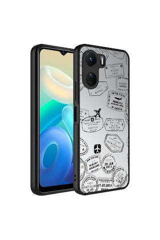 Noktaks - Vivo Y16 Uyumlu Kılıf Aynalı Desenli Kamera Korumalı Parlak Mirror Kapak - Yazı - T26840