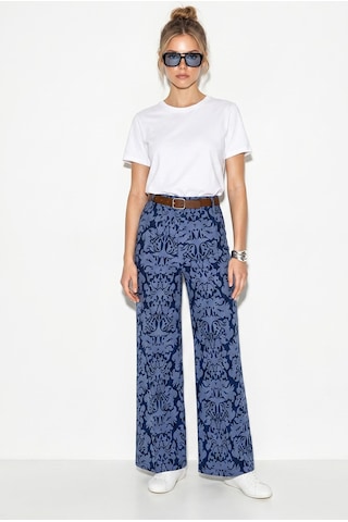 Shade Kadın Kemerli Likralı Desenli Yüksek Bel Bol Paça Denim Dokulu Pantolon 7670 60286219 - Lacivert