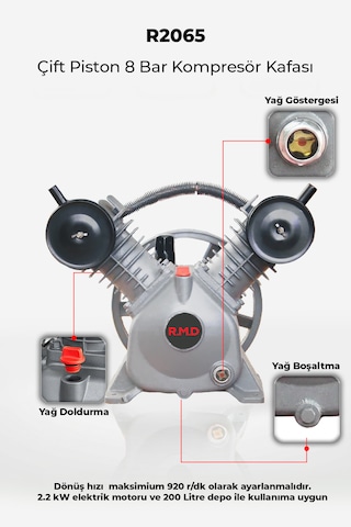 R.m.d Kompresör Çift Piston 8 Bar Kompresör Kafası I- R2065