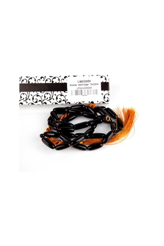 Sıkma Kehribar Uzun Arpa Kesim 7x12mm Tesbih - Siyah Siyah
