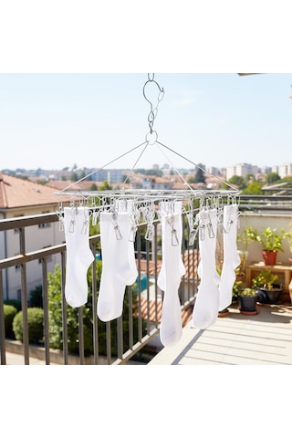 Sunup Sn-29188 Metal Çorap Askısı 30 Mandallı Paslanmaz Çelik İç Çamaşırı Kurutma Askılığı Gri