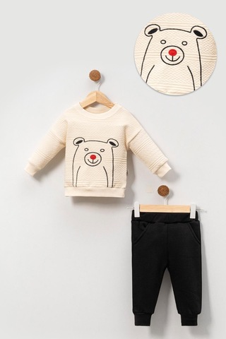 Pamuklu Relaxed Animal Detaylı Yumuşak Doku Erkek Bebek Takım Siyah