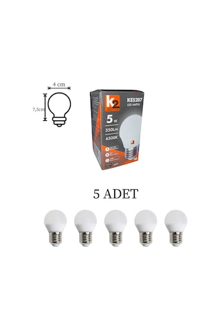 K2 Kes207 Led Ampul 5w Beyaz Işık E27 Duy - 5 Li Paket