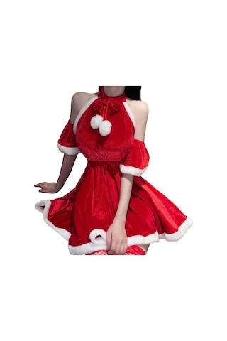 Homyl Cosplay Parti Rol Oynamak Için Yılbaşı Baba Mini Elbise Kırmızı