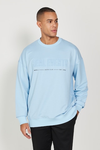 AC&Co / Altınyıldız Classics Erkek Mavı Oversize Bol Kesim Bisiklet Yaka Pamuklu Sweatshirt Mavi