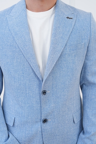 Dupont Classics Dupont Slim Fit Sivri Yaka 6 Drop Çift Yırtmaç Keten Blazer Ceket - Nefes Alabilen Hafif Erkek Ceket Mavi