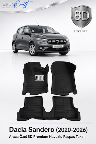 Otocraft Dacia Sandero 2020-2026 Araca Özel 8d Havuzlu Oto Paspas Takımı Siyah Tam Set 3 Parça Otocraft Dacia Sandero 2020-2026 Araca Özel 8d Havuzlu Oto Paspas Takımı Siyah Tam Set 3 Parça