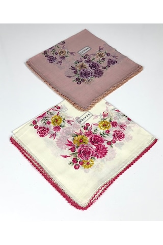 Eripek 2'li Paket Oyalı Pamuk Yazma 6595 Pudra-Krem