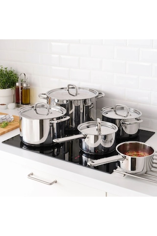 Ikea 365+ Paslanmaz Çelik Tencere Seti 1-2-3-5-10 L Krom 9 Parça