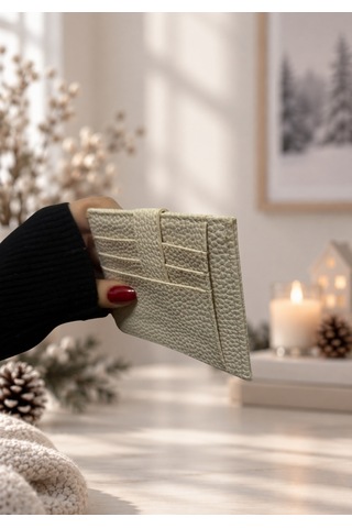 Elpida Bags Kadın Çıtçıtlı 7 Bölmeli Suni Deri Krem Rengi Kartlık Açık Bej