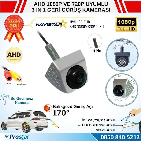 Xiyyadms Oto Geri Görüş Kamerası Ahd 720p Gece Görüşü 170 Derece Dönüştürülebilir Ccd Gümüş Evrensel Araç Kamerası