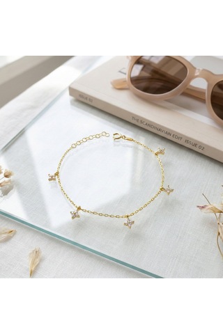925 Ayar Gümüş Gold Minimal Çiçek Bileklik Altın
