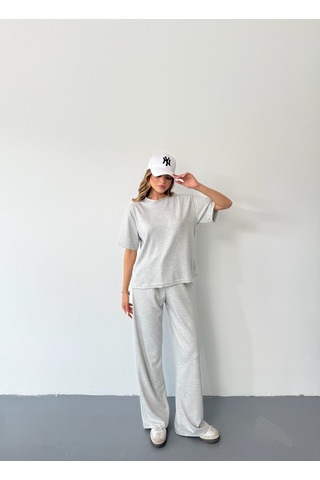 Kadın Modal Kısa Kolu Soft Touch Spor Takım Gri