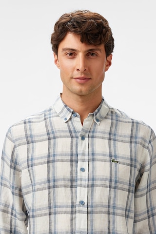 Lacoste Men's Regular Fit Dark Blue Linen Shirt Ekose Keten Erkek Gömlek Koyu Mavi