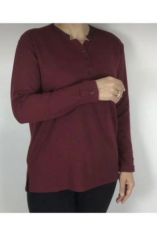 Yakası Taşlı Ve Düğmeli Spor Anne Bluz Fuşya