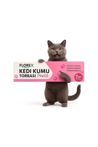 Florex Kedi Kumu Torbası Pratik, Büzgülü Tasarım, Ekstra Güçlü, Pudra Kokulu, 82x50 Cm, 7 Adet