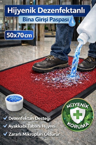 Myfloor Renkli Dezenfektan 50x70 Cm Kıvırcık Paspaslı Hijyenik Kauçuk Paspas Kırmızı