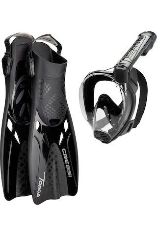Cressi Baron Tam Yüz Maskesi Ve Tonga Palet Seti S/m Siyah Siyah