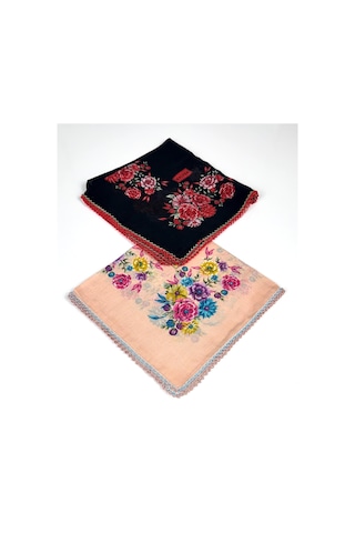 Eripek 2'li Paket Oyalı Pamuk Yazma 6595 Siyah-somon