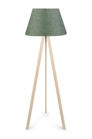 Pratik Tripod Krem Ahşap Gövdeli Konik Haki Başlıklı Lambader Yeşil Köşe Lambası Yeşil