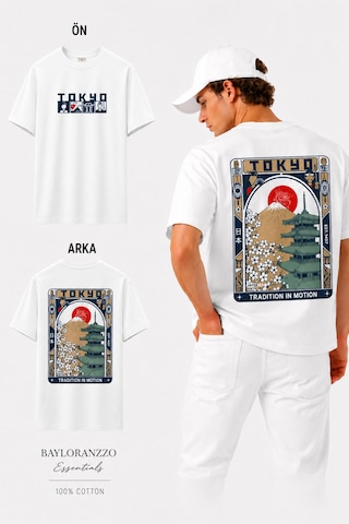 Bayloranzzo Tokyo City %100 Pamuk Heavy Cotton Premium Kalite Unisex Tişört Beyaz