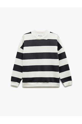 Koton Çizgili Oversize Şardonlu Polo Yaka Sweatshirt Antrasit Çizgili 6wal10247ık Antrasit Çizgili
