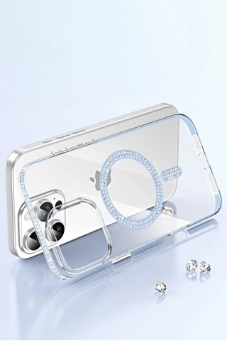 Joko Apple iPhone Uyumlu 15 Pro Move Taşlı Magsafe Kapak - Natural Grey Gri