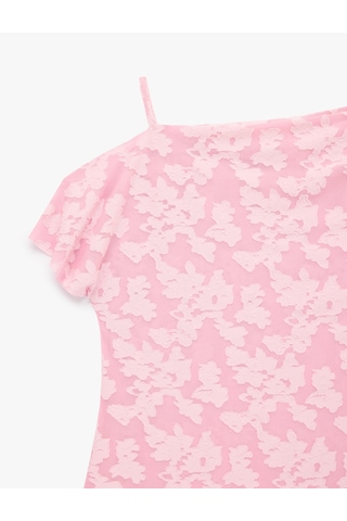 Koton Asimetrik Yaka Kolsuz Dantelli Bluz Pembe 6sak10366ek Gül