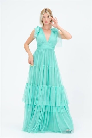 Dip Moda Kadın Kırmızı Korsajlı V Yaka Tül Abiye Elbise Dpnbs9271 Mint