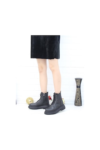 Nesil Shoes Fncy 12 Siyah Bağcıklı Kadın Bot Siyah