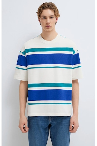 Mavi M0613331-70057 Basic Çizgili Tişört Loose Fit Tişört Erkek T-shirt Beyaz